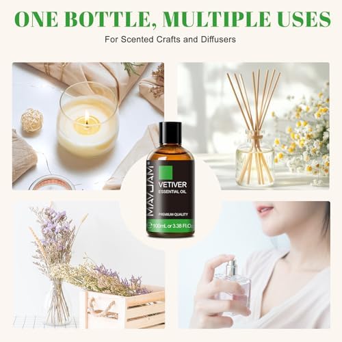 MAYJAM Vetiver Essential Oil for Diffuser Soap Candle Making, 3.38FL.OZ