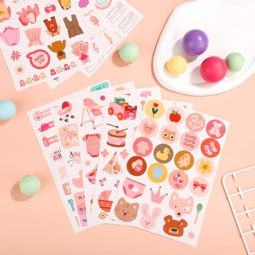 8 Sheets Baby Girl Scrapbook Stickers, Various Patterns