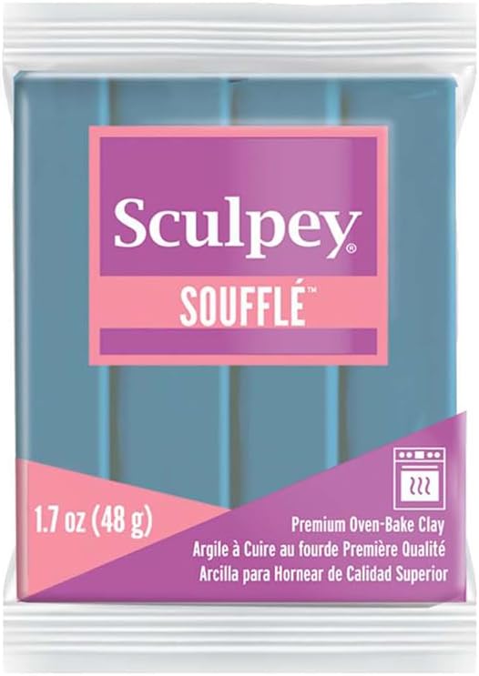 Polyform Sculpey Soufflé Polymer Oven-Bake Clay, Bluestone, Non Toxic, 1.7 oz. bar, Great for jewelry making, holiday, DIY, mixed media and more! Premium light-weight oven bake clay.