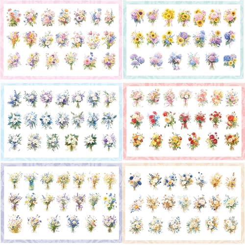 OKUPAN 120Pcs Flower Stickers for Scrapbooking Supplies, Transparent Scrapbook Stickers for Journaling, Card Making Supplies, Planner, DIY Craft, Wedding Invitations