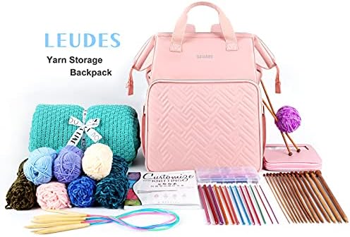 Leudes Crochet Bag Backpack for Yarn Storage Tote Travel Large Knitting Bag