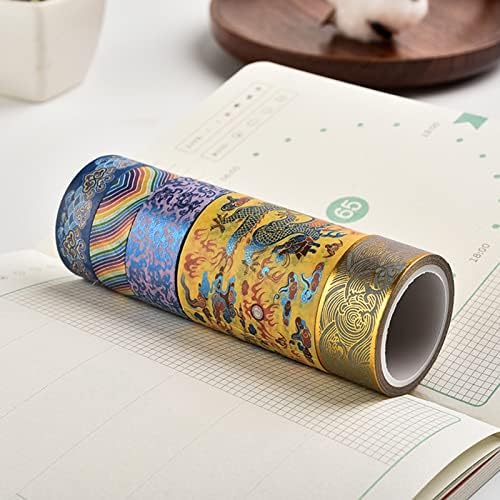 5 Rolls Washi Masking Tape 15/20/50 Mm Wide Set,Retro Style Dragon and Phoenix Decorative Craft Tapes,for DIY School Supplies,Gift Wrapping,Bullet Journals,B