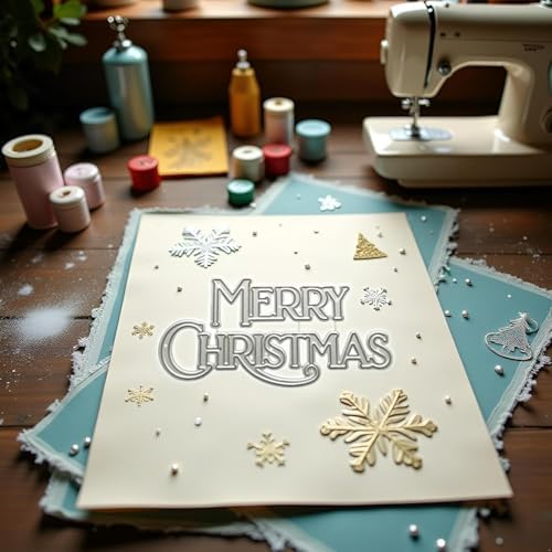 Merry Christmas Metal Cutting Dies, for DIY Christmas Card Making Kit, Embossing Paper Die Cuts, Scrapbook Machine Stencils Storage Pockets Supplies