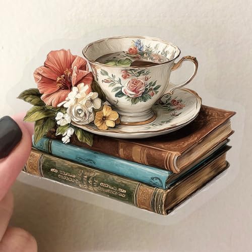 50pcs Vintage Coffee Books Stickers for Laptop Water Bottles, Transparent PET Waterproof Adhesive Teatime Decals Weekend time Sticker for Kids Teens Adult Birthday Party Scrapbook Phone (Retro-4)