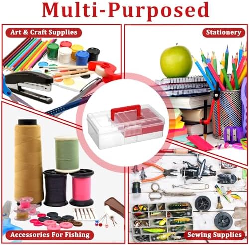 JUXYES Clear Art Craft Supply Storage Bin Sewing Box With Handle Lid