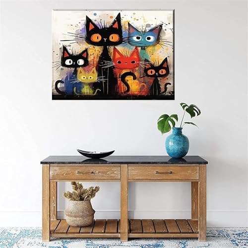 Cat Paint by Numbers Kit for Adults Framed Canvas,Animal Painting by Numbers Kits with Frame on Canva for Beginner,DIY Watercolor Oil Painting Frame for Birthday Gift Relax Decor for Home Wall. (cat1)