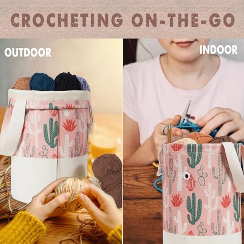 TOGETRUE Yarn Bag, Knitting Crochet Bag, Portable Yarn Storage Bags Organizer for Crocheting Project, Store Skein Ball, Short Knitting Needle (Medium, Cactus)