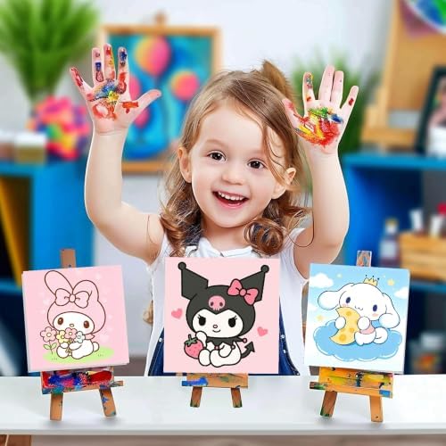 LWZAYS 4 Pack Cartoon Paint by Number for Kids with Wooden Frame-Paint by Numbers for Kids Ages 4-8-12, DIY Paints with Numbers Easy Acrylic Oil Painting Kits for Home Wall Decor (8X8inch) 4.0