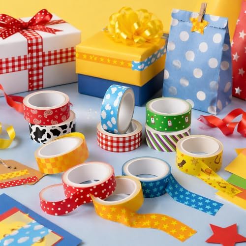 FYSUIMU 12 Rolls Cartoon Story Washi Tape Colorful Toy Themed Masking Tape Set Space Adventure Decorative Paper Tapes for Scrapbook Journal DIY Art Craft Supplies