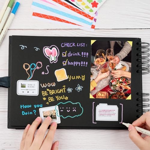 Mauproy 11.5 x 8.5 Inch Black Scrapbook Album, 80 Pages | Photo Album with Black Pages, Kraft Paper Hardcover Memory Book with DIY Accessories Kit for Birthday, Wedding, Travel