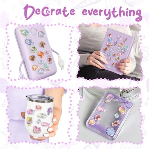 Cute Relief Stickers Purple Ocean Theme Puff Stickers with Glitter Kawaii Fish, Snails, Seaweed 3D Puffy for Scrapbooks Planner Journals Laptops Phone Case Decoration Laptops Phone Case DIY
