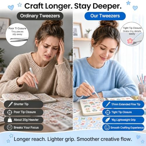 Craft Tweezers, Precision Tweezers with Leather Pouch for Stickers