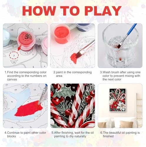SENQAO Christmas Paint by Numbers for Adults Framed, Candy Flower Adults' Paint-by-Number Kits, Adult Paint by Number Kits on Canvas, Acrylic Number Painting for Home Decor, 8x12inch