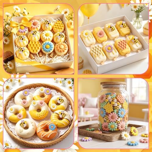 Bumble Bee Silicone Mold 4Pcs Honeycomb Sunflower Fondant Molds Beehive Candy Molds Honeybee Chocolate Mold for Chocolate Fondant Candy Cookies Cupcake Cake Sugar Dessert Ice Cube Soap Candle