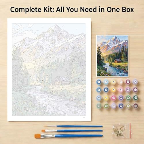 Amphol Paint by Number Kit for Adults Beginners - 16x20 Inch DIY Mountain Morn Paint by Numbers, Unframed Landscape Oil Painting Kit for Home Wall Decor, Stress Relief with Acrylic Paint Set