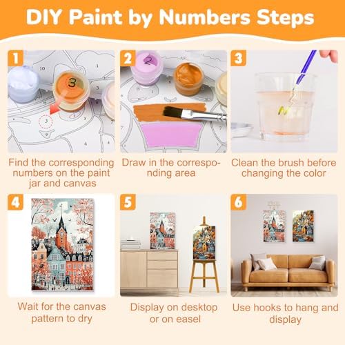 KEYIFA 2 Pack Paint by Numbers Kit, Stretched Canvas Boards for Painting for Adults, Crease-Free Acrylic Oil Painting for Students Beginner Favor Sip & Paint Party Supplies, Church + Castle (8x12in)