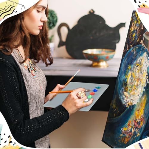 Nuanchu 2 Set Glass Oil Paint Palette, Airtight, 10.2 x 6.8 Inches, Grey | Handy Tempered Glass for Oil Painting, Moisture-proof lid Keep Paint Fresh, Portable Travel Outdoor, Leak-proof Airtight Seal
