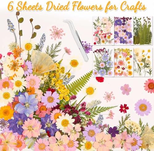 Evatage 124 Pcs Real Dried Pressed Flowers and Leaves for Resin Crafts