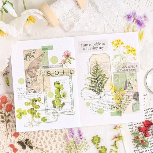 6 Rolls Floral Washi Pet Tape, Flower Decorative Tape Pre-Cut Wildflower Washi Tape for Journaling Scrapbook Supplies
