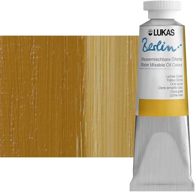 Lukas Berlin Pro Artists Water Mixable Oil Paint 37 ml Tube Yellow Ochre, Water Soluble, Lightfast Pigments, Quick Drying, Easy Clean-Up, Eco-Friendly, Professional Quality, 40 Color Range