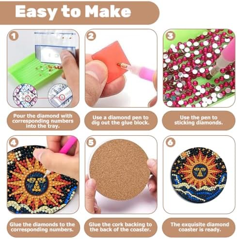 CRZMODE 8 Pcs Landscape Abstract Diamond Art Coasters Kits, Diamond Painting Coasters with Holder Set of 8, DIY Abstract Art Crafts Supplies for Adults Cup Mat House Warming Gifts Non-Slip
