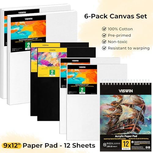 VISWIN 50 Pcs Acrylic Paint Set with Tabletop Easel, Painting Kit with 12 Acrylic Paints, Canvases, Brushes, Palette, Paper Pad, Art Supplies, Ideal Gift for Adults, Kids, Artists, Students