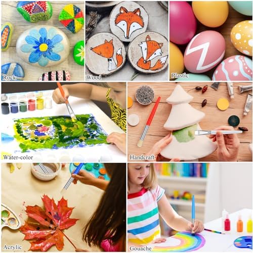 14 Pcs Paint Brushes for Kids, Round and Flat Kids Paint Brushes, Easy Hold and Clean Toddler Paint Brushes, Bristle Craft Paint Brushes for Acrylic Oil Watercolor Washable Paint