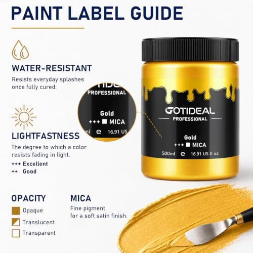 GOTIDEAL Metallic Gold Acrylic Paint, Gold Leaf Large Paint (500ml/16.9oz)
