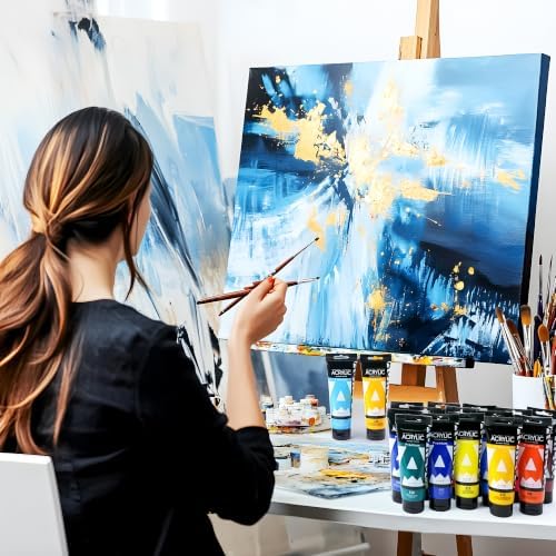 AUREUO Primary Cyan Acrylic Paint, 4 Fl Oz / 120ml Single Tube, Rich Pigment Art Craft Blue Paints for Canvas, Rocks, Wood, Ceramic, Fabric - Art Supplies for Beginners, Professionals, Artists