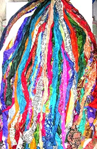 Vintage Fabrics Crafts 104 Strips 50 Yards Total, 17–19 Inch Unstitched Pure Silk Fabric Tassel Skeins Silk Sari Ribbon Yarn Tassels SKEINS Mixed Shades Journal Scrapbook Craft Project India lot