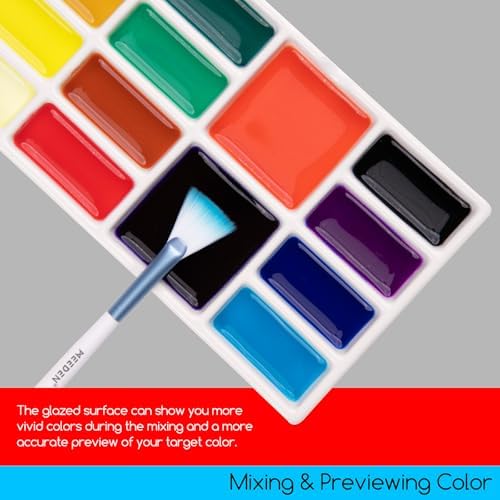 MEEDEN Ceramic Watercolor Paint Palette: 14-Well Artist Mixing Tray 7.6x4