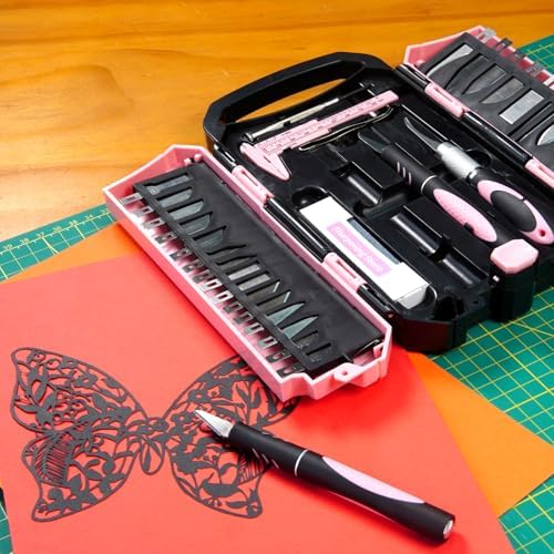 MANUFORE 34pcs Large Exacto Knife Set Craft Precision Knife Set Pink