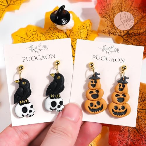 Puocaon Halloween Polymer Clay Cutters - 15 Pcs Witch Little Boo Skull Cutters for Polymer Clay Jewelry Pumpkin Mushroom Earrings Making Kit for Polymeric Jewelry Design
