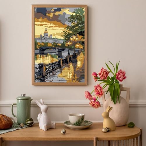 Auremi Castle Framed Paint by Number for Adults,DIY Landscape Painting by Number Kits on Canvas Acrylic Oil Painting Kits for Adults Paint by Number Kits for Home Decor 20x30cm