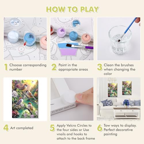 Bowetile Paint by Numbers Birds Kit for Adults, Framed Painting by Numbers Animal, Adults' Paint-by-Number Kits on Canvas, Acrylic Flower Number Painting Gifts for Home Wall Decor, 8x12in