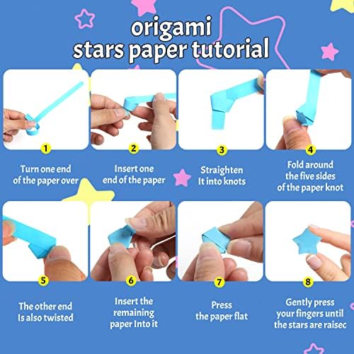 CCINEE 840 Sheet Luminous Origami Star Paper Strips, Glow in the Dark DIY Handmade Crafts Origami Lucky Star Paper, 4 Styles 40 Colors