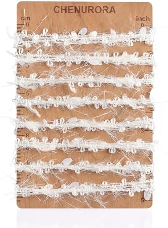 Artisanal Yarn Collection Multifiber Fancy Yarn for Knitting Crocheting Crafts DIY, Set of 3 Rolls (White Teardrop Sequins)