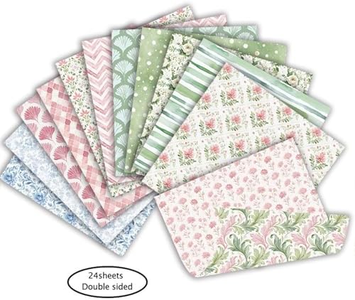 6-inch Patterned Scrapbook Paper Pad, 24 Sheets Double Sided Flowers Aesthetic Origami for Journaling Collage Supplies Cards Decor Gifts Crafts DIY Wrapping Decor Folded Photo Album