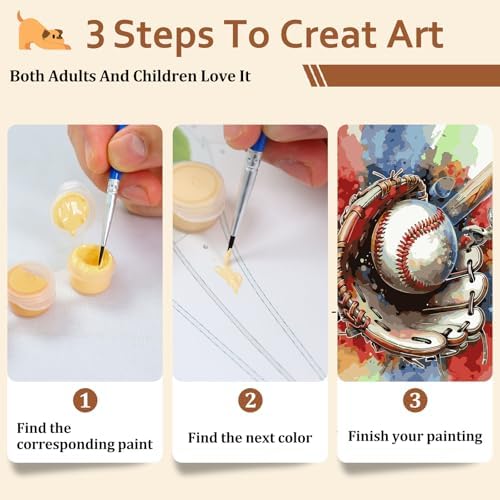 Reivworl Baseball Paint by Numbers Kit for Adults Beginner, 16" Wx20 L Baseball Paint by Number for Adult, Acrylic Painting Kits with Canvas for Gifts and Wall Decor