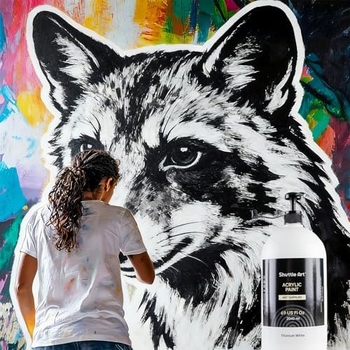 Shuttle Art Titanium White Acrylic Paint, 69oz/2040ml Large Capacity Pump Bottle with Cover, Fast Drying Non-Toxic, High Coverage Titanium White Paint for Kids, Artists, Students & DIY Crafts