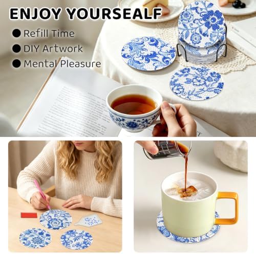 Diamond Art Coasters Kit with Holder, Diamond Painting Kits for Adults