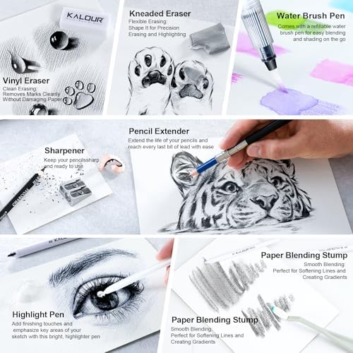 KALOUR PDAS 127 Drawing Set Sketching Kit, Pro Art Supplies with 3-Color Sketchbook & Coloring Book, Neon, Colored, Watercolor, Metallic, Graphite, Charcoal Pencils, Gift for Artists Adults Teens