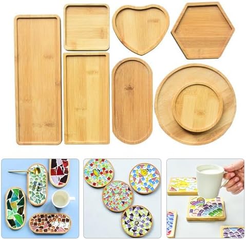 4PCS Mosaic Bamboo Coasters for Crafts, Blank Base Trays, Drinking Cup Coaster, Plant Coaster, Art Plate,DIY Mosaic Supplies (Square L)