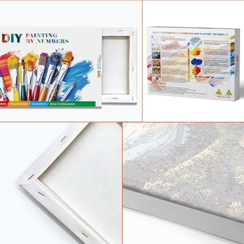 JOOZ Mountain Paint by Numbers Kit for Adults with Frame, Flowers Paint by Number with Easel, DIY Landscape Adult Paint by Number Kits Framed Canvas for Home Wall Decor 8 x 12 Inch