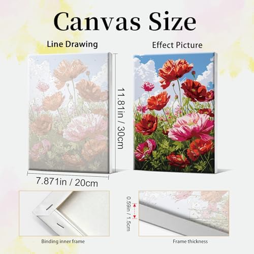 JOOZ 4 Pack Paint by Numbers Kit for Adults with Frame Landscape Paint by Number with Easel DIY Flowers Oil Painting Kits for Home Wall Decor 8x12 Inch