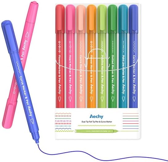 AECHY Dual Tip Curve Highlighter Pens,6 Pattern Roller & 8 Bullet Tip Pens