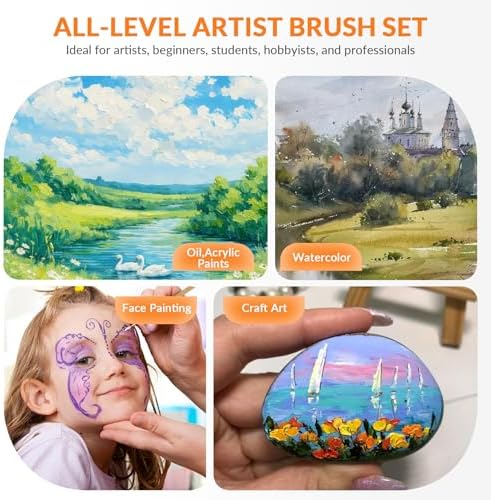 Bougimal 26pc Paint Brush & Palette Knife Set with Waterproof Roll Up Case