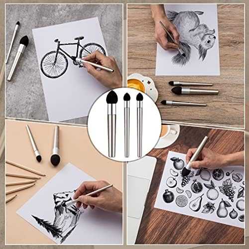 Teling 6 Pcs Artist Blending Sponge Pen Reusable Sketch Rubbing Sponge Brush Washable Drawing Correction Sketch Tool for Artist Student Charcoal Powder Drawing Correcting Smudge Smear, 3 Size