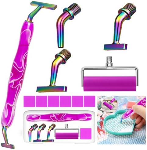 Huanlys Diamond Art Pens Tools Diamond Painting Accessories Kits with 135° Ergonomic Screw Elbow Steel Metal Tip Nibs Placers Roller Tool Accessories (Purple Colourful)