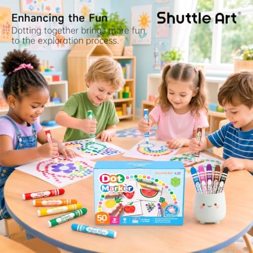 Shuttle Art 50 Pack Dot Markers, 10 Colors x 5 Sets Washable Bingo Daubers for Kids & Toddlers, Non-Toxic Water-Based Art Supplies for Preschoolers and Classroom